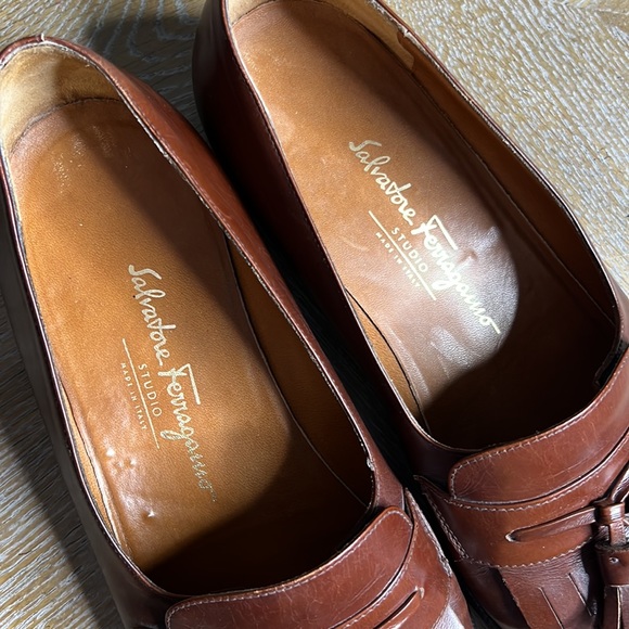 SALVATORE FERRAGAMO Brown Men’s Tassel Leather Dress Shoes 10 - Picture 4 of 10